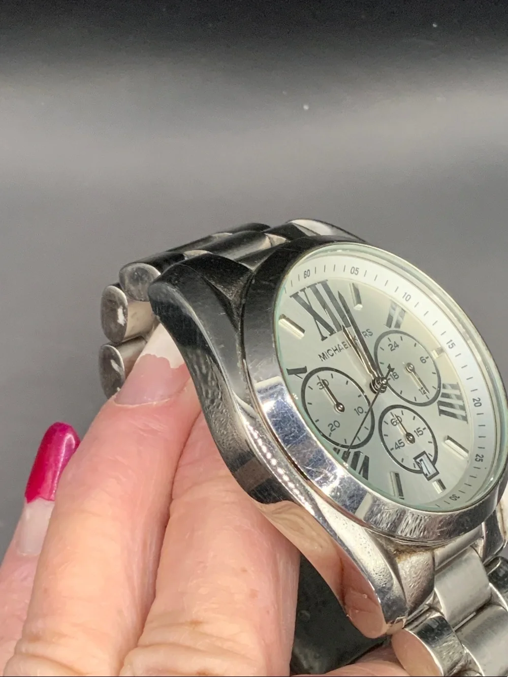 Michael Kors Silver Men's Chronograph Watch with White Dial